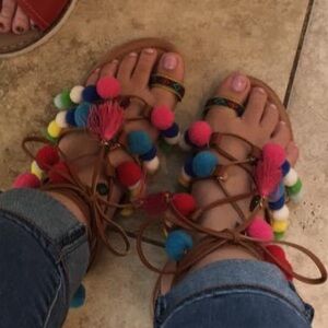 Modern Rush pom-Pom/tassel wrap sandals